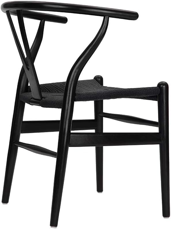 Tomile Set of 2 Bone Chair Solid Wood Y Chair Mid-Century Armrest Dining Chair, Hemp Seat (Wood - Black)