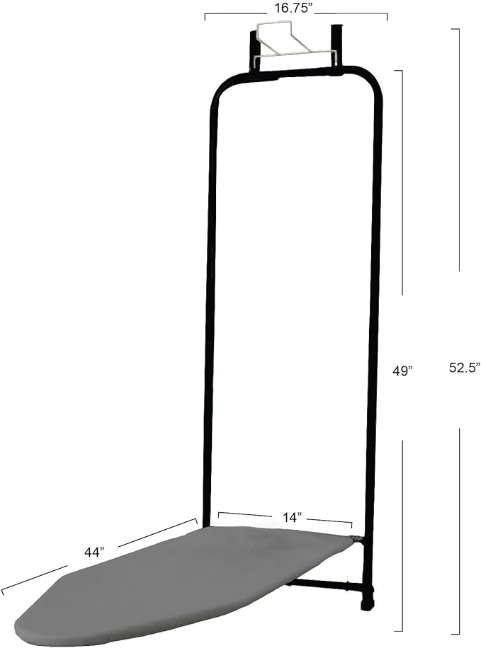 Household Essentials Over-The-Door Ironing Board with Iron Holder | Compact, Self-Closing Design with Cotton Cover and Padding | Space-Saving Ironing Board for Dorms, Apartments, and Small Spaces