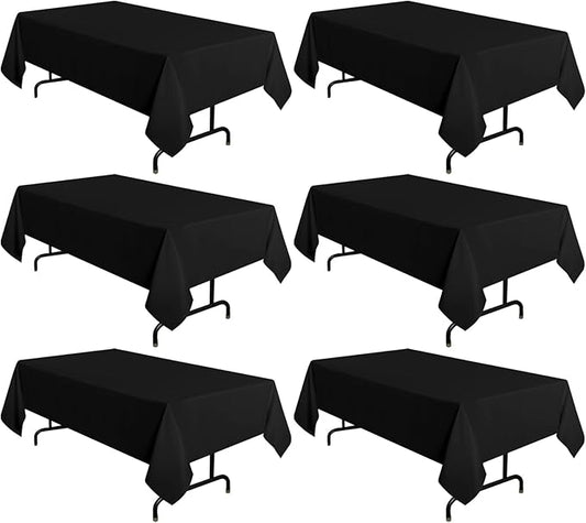 sancua 6 Pack Black Tablecloth 60 x 120 Inch, Rectangle Table Cloth for 8 Feet Tables - Stain and Wrinkle Resistant Washable Polyester Table Cover for Dining Tables, Buffet Parties and Camping