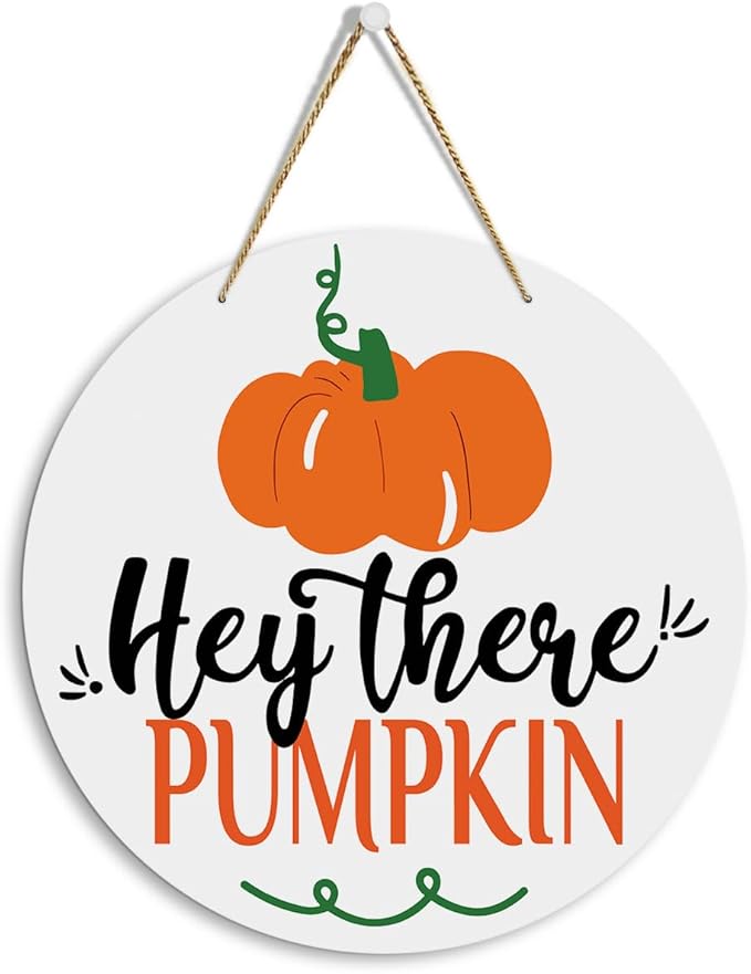 MIGUMUTU Cute Farmhouse Fall Signs Door Wall Hanging Decor, Fall Room Home Decor, Hey There Pumpkin Sign, Fall Sign Autumn Pumpkin Wall Decor Decoration for Home Office 12 X 12 Inch