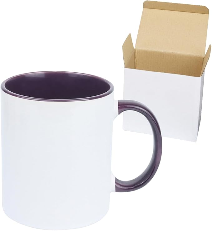 11oz White Ceramic Sublimation Coffee Mug in White Gift Box, Purple, Case of 12