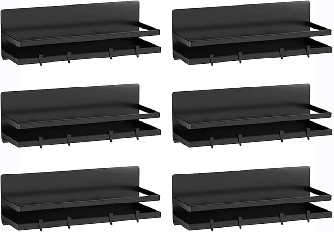 Magnetic Spice Rack for Refrigerator,Magnetic Shelf Fridge Organizer for Kitchen, Spice Rack Space Saver Container for Kitchen/Apartment, Drill Free, Black 6 Pack