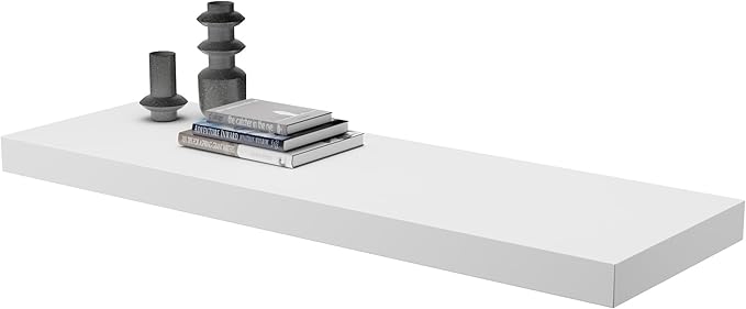 Large Floating Shelves for Wall Set of 1 Wooden Wall Shelves 24 in x 12.75 in x 2 in Room Decor Long Shelf with Invisible Wall Mount Bracket for Bedroom Kitchen Living Room White