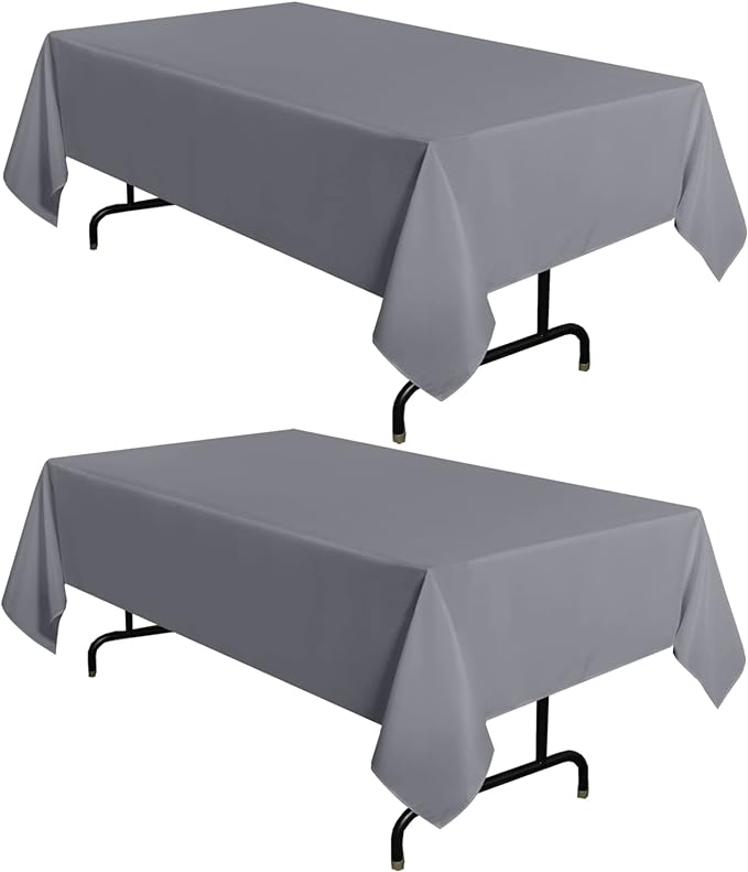 sancua 2 Pack Light Grey Tablecloth 54 x 78 Inch, Rectangle 4 Feet Table Cloth - Stain and Wrinkle Resistant Washable Polyester Table Cover for Dining Tables, Buffet Parties and Camping