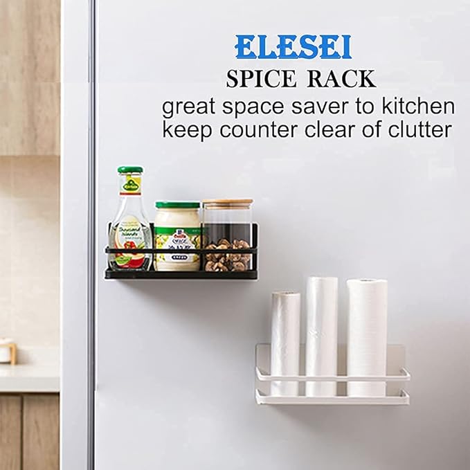 Magnetic Spice Rack Refrigerator Side Magnetic Spice Rack Kitchen Magnetic Shelf Magnetic Fridge Shelf Perfect Space Saver for Kitchen/Apartment 2 Pack (White)