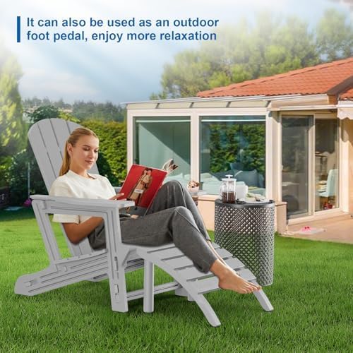 Adirondack Ottoman, All Weather Foot Rest for Adirondack Chair, HDPE Plastic Adirondack Footstool,Outdoor Footrest for Patio,Backyard, Lawn, Fire Pits,Grey