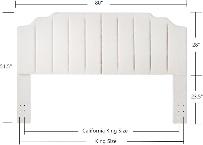 24KF White Teddy Fabric Tufted King Upholstered Headboard, Modern Vertical Channel Design California King Headboard with Stepped Silhouette Top Edge,6026-K-Teddy White
