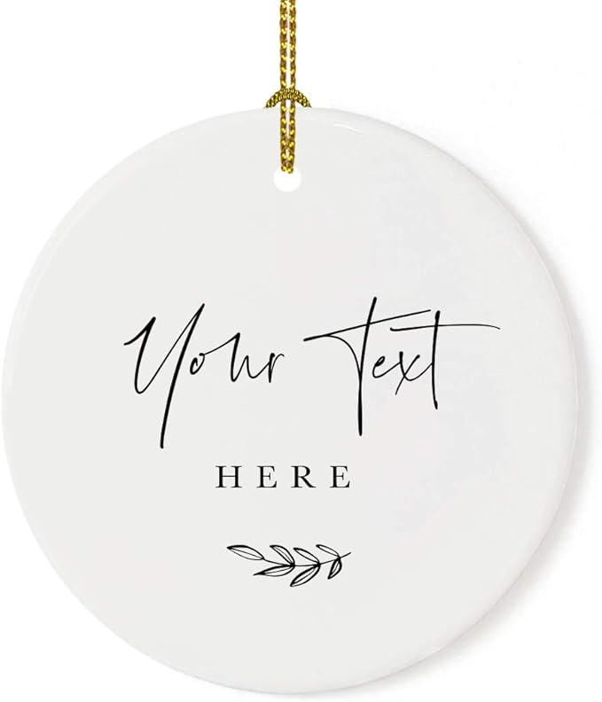 Andaz Press Fully Personalized Round Ceramic Porcelain Christmas Tree Ornament Keepsake Gift, Your Text Here, Antique Handdrawn, 1-Pack Custom Christmas Ornament Custom Ornaments for Christmas Tree