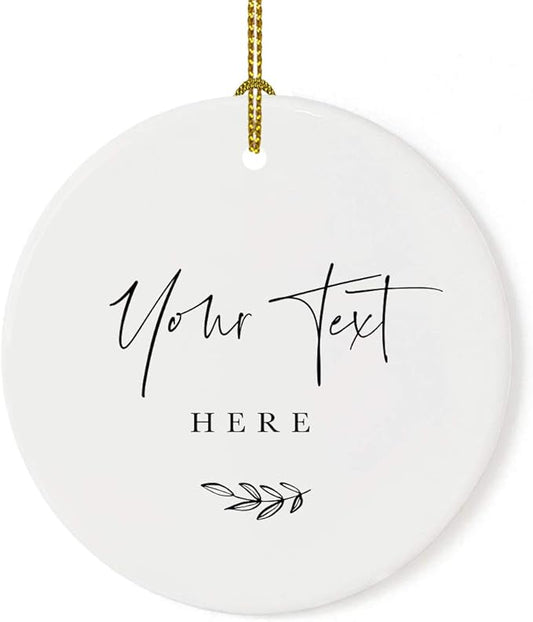 Andaz Press Fully Personalized Round Ceramic Porcelain Christmas Tree Ornament Keepsake Gift, Your Text Here, Antique Handdrawn, 1-Pack Custom Christmas Ornament Custom Ornaments for Christmas Tree