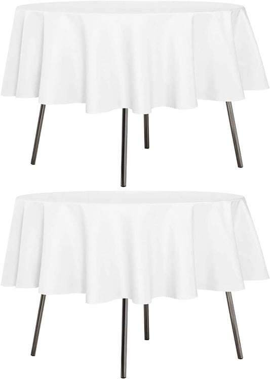 sancua 2 Pack Round Tablecloth 70 Inch White, Stain and Wrinkle Resistant Table Cloth - Washable Polyester Table Cover for Dining Tables, Buffet Parties and Camping