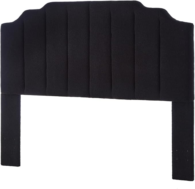 24KF Black Teddy Fabric Tufted for Queen Upholstered Headboard, Modern Vertical Channel Design Full Headboard with Stepped Silhouette Top Edge, 6026-Q-Teddy Black