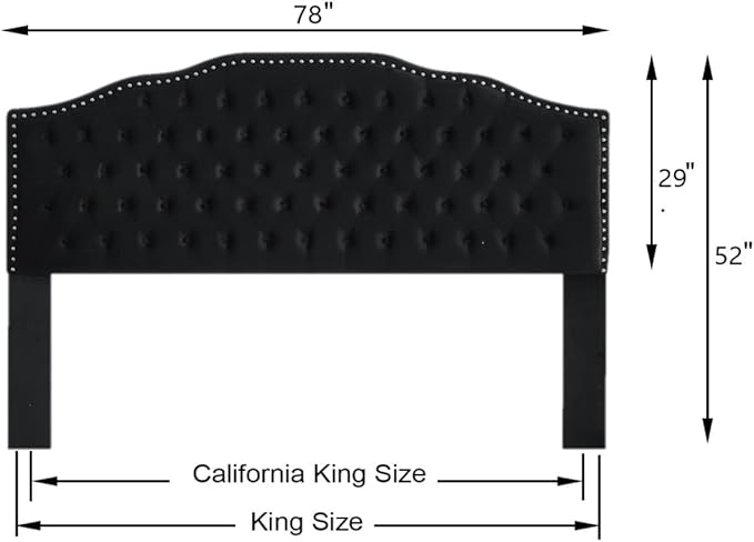 24KF Upholstered Button Tufted King Size Headboard with Nailhead Trim, Soft Velvet Fabric Headboard King/Cal King Size-Black