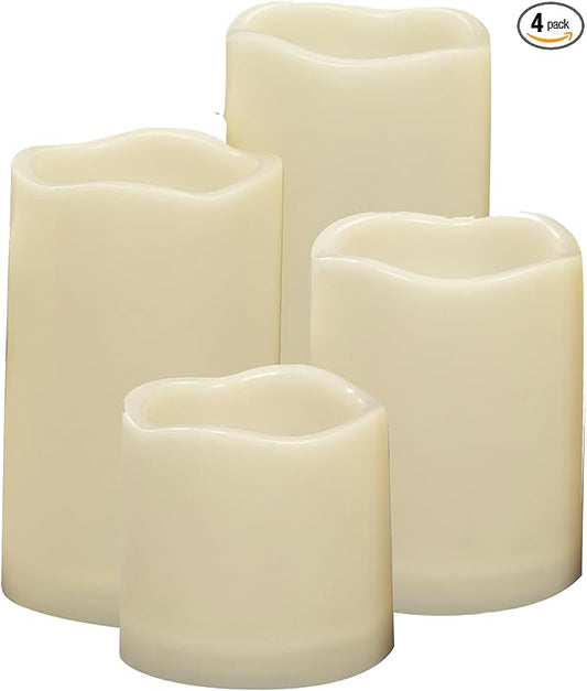CANDLE CHOICE Waterproof Outdoor Battery Operated Flameless Candles with Timer Realistic Flickering Plastic Fake Electric LED Pillar Lights for Lantern Garden Wedding Christmas Decorations 4 Pack