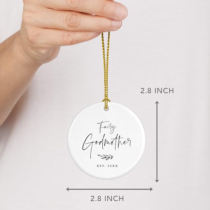 Andaz Press Custom Year Round Ceramic Porcelain Christmas Tree Ornament Keepsake Collectible Godmother Gift, Fairy Godmother Est. 2024, Antique Handdrawn, 1-Pack