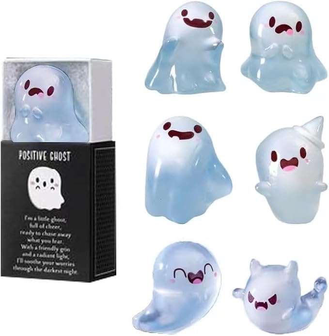 32 Sets Halloween Mini Ghost Figures with Box, Glow in The Dark Mini Resin Ghosts, Luminous Ghost Miniature Resin Figurines for Halloween Party Favors (12PCS)