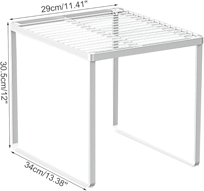 Kitchen Cabinet Storage Shelf Stackable Wire Spice Rack Organizer Heavy Duty Space Saver for Bathroom Bedroom Closet Laundry Room Office Countertop - White, Pack 1