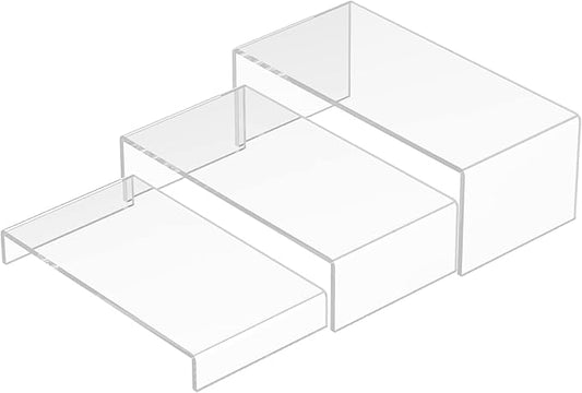 Acrylic Risers Display Stands 3pcs, Rectangular Dessert Table Display Set, Clear Display Shelf for Funko Pop, Collectibles, Retails, Shoes, Plants, Home Decors, Decoration - 7.5''x8''x8.5''