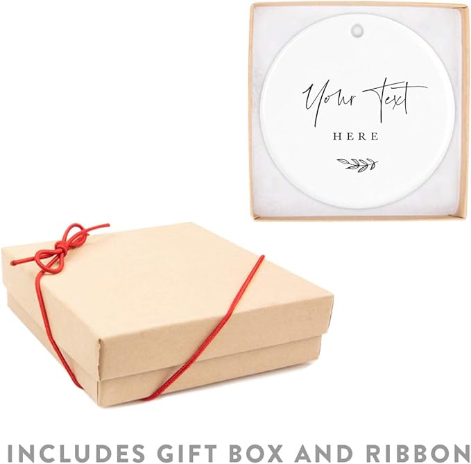 Andaz Press Fully Personalized Round Ceramic Porcelain Christmas Tree Ornament Keepsake Gift, Your Text Here, Antique Handdrawn, 1-Pack Custom Christmas Ornament Custom Ornaments for Christmas Tree