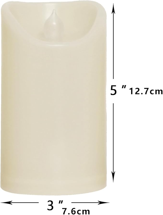 Waterproof Outdoor Battery Operated Flameless Candles with Auto Timer Flickering Plastic Resin Electric LED Pillar Lights for Lantern Patio Garden Wedding Party Decorations 3x5 Inches Ivory 2 Pack