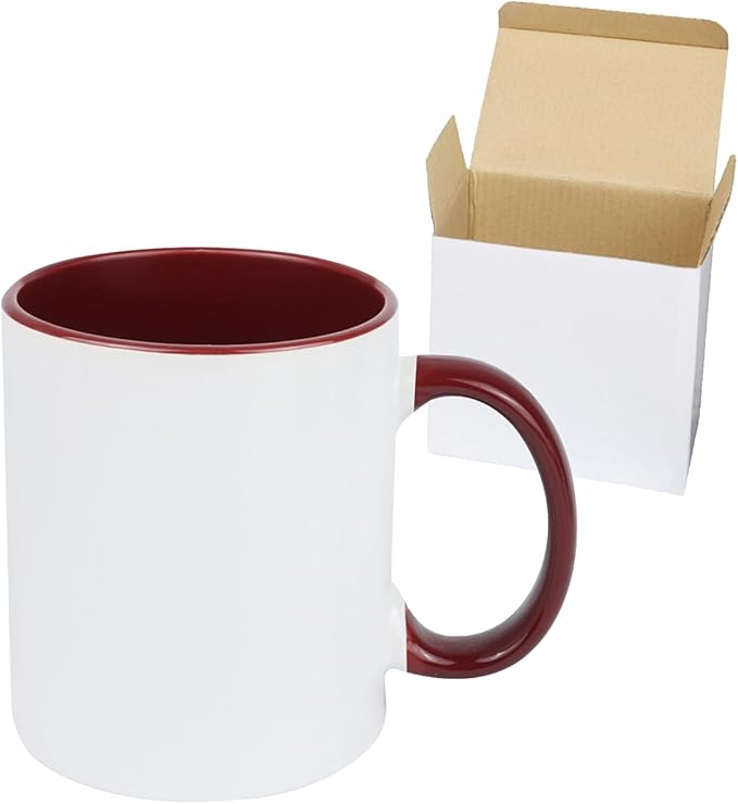 11oz White Ceramic Sublimation Coffee Mug in White Gift Box, 6 New Mixed Colors, Case of 12