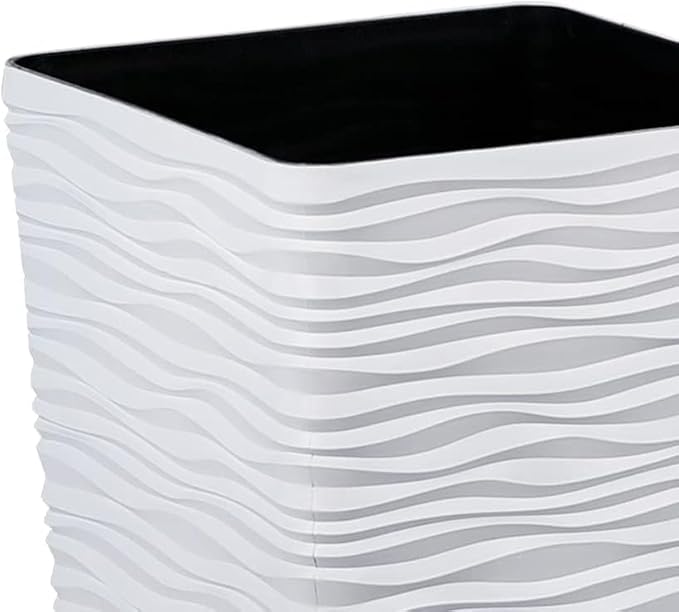 Worth Garden 22" Tall Planters Set of 2 - Plastic White Square Plant Pots - Modern Big Tapered Matte Wavy Tree Flower Pot for Indoor Outdoor Porch Deck
