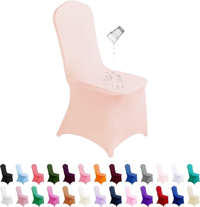 Waterproof Spandex Chair Cover 12PCS, Stretch Dining Chair Covers, Polyester Outdoor Chair Covers, Protector Stretch Chair Cover for Party Universal, Banquet, Wedding Event, Hotel(Blush Pink)