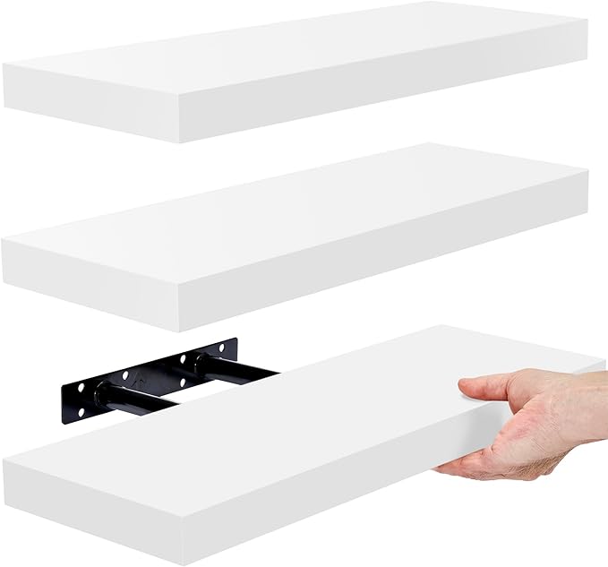 Sorbus Floating Shelves for Wall, Bathroom Shelves Wall Mounted for Kitchen, Bedroom, Bathroom Storage Over Toilet, Hanging Book Shelf for Wall Home Decor Living Room (White, 3 Pack)