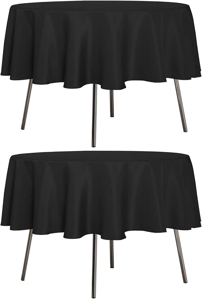 sancua 2 Pack Round Tablecloth 60 Inch Black, Stain and Wrinkle Resistant Table Cloth - Washable Polyester Table Cover for Dining Tables, Buffet Parties and Camping