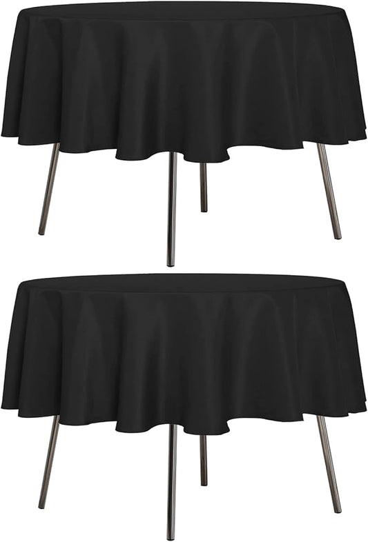 sancua 2 Pack Round Tablecloth 70 Inch Black, Stain and Wrinkle Resistant Table Cloth - Washable Polyester Table Cover for Dining Tables, Buffet Parties and Camping