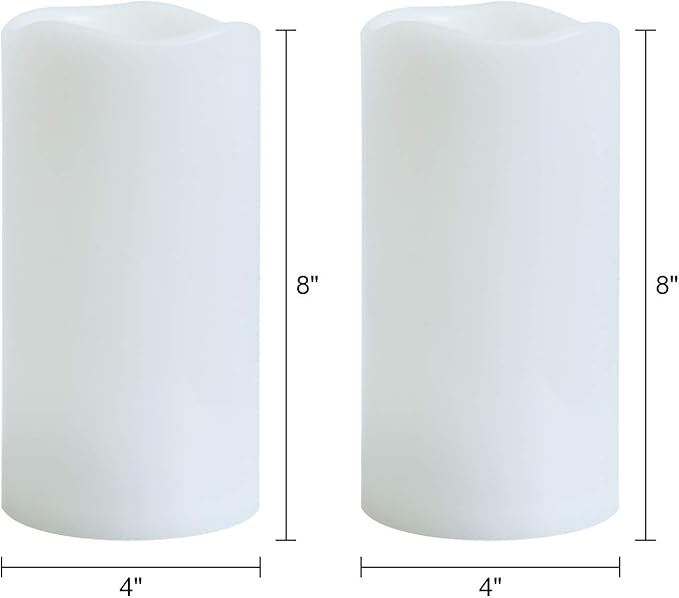 GenSwin Waterproof Outdoor Flameless Candles with Remote Timer, Battery Operated Large Flickering LED Pillar Candles for Indoor Outdoor Lanterns, Won’t Melt, Long-Lasting(White, Set of 2, 8” x 4”)