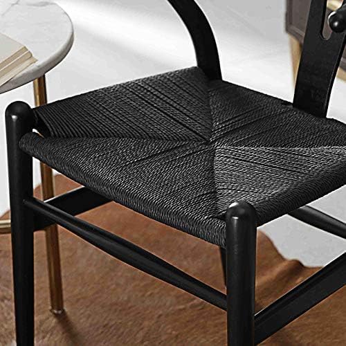 Tomile Set of 2 Bone Chair Solid Wood Y Chair Mid-Century Armrest Dining Chair, Hemp Seat (Wood - Black)