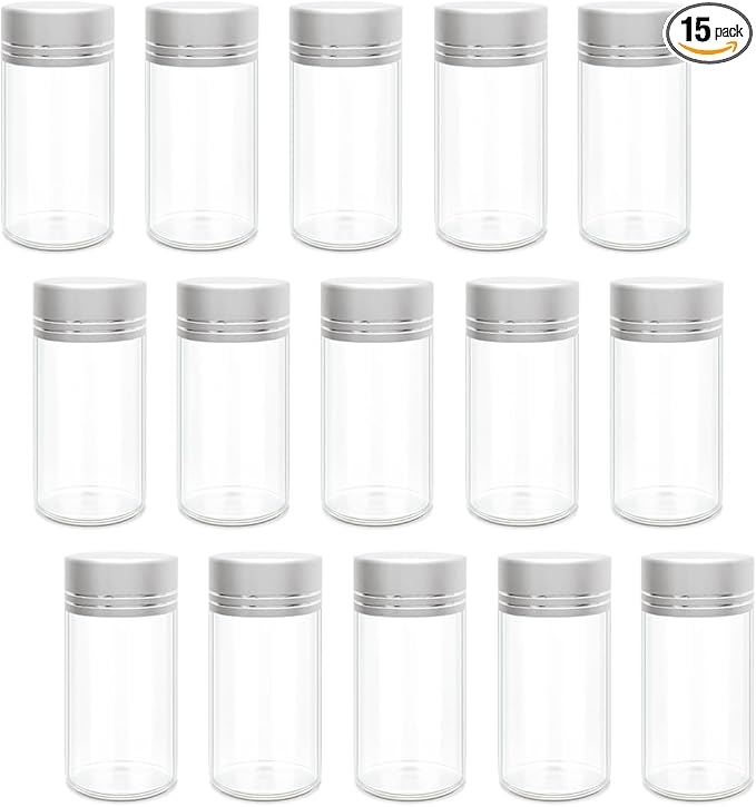 15 pcs 25 ml Glass Storage Jars with Lids,Glass Decorative Bottles(0.84 oz-1.18x2.36 inch)