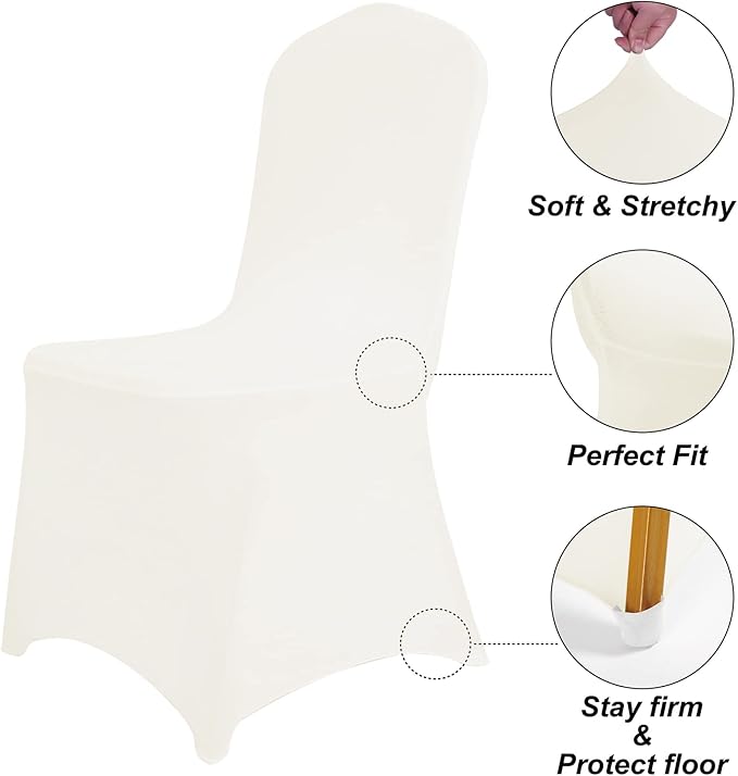 SUPERO Waterproof Spandex Chair Cover 12PCS, Stretch Dining Chair Covers, Polyester Outdoor Chair Covers, Protector Stretch Chair Cover for Party Universal, Banquet, Wedding Event, Hotel(Ivory)
