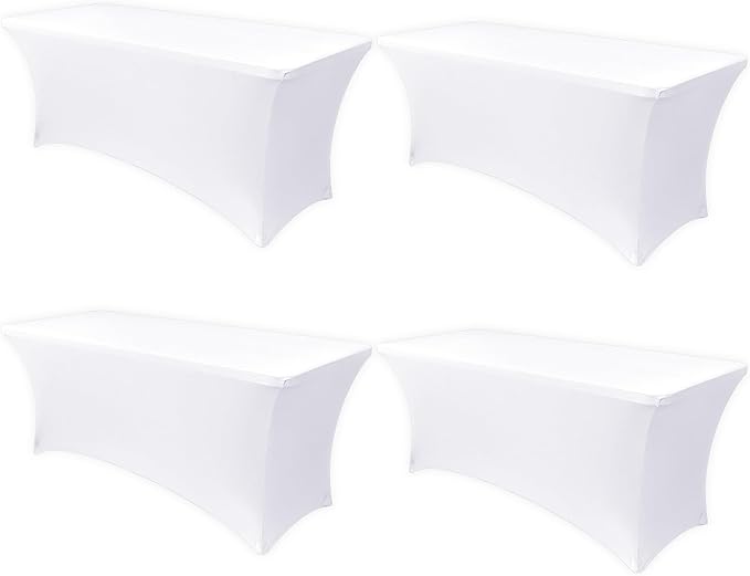 Obstal 4ft Stretch Spandex Table Cover - 4 Pack Universal Rectangular Fitted Tablecloth Protector for Wedding, Banquet and Party, White