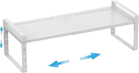 Expandable,Adjustable & Stackable Spice Rack, Cabinet Kitchen Countertop Shelf Organizer,Metal Pantry Storage Shelves - Space-Saving Storage Solution(1Pack/White/Medium)