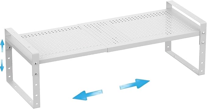 Expandable,Adjustable & Stackable Spice Rack, Cabinet Kitchen Countertop Shelf Organizer,Metal Pantry Storage Shelves - Space-Saving Storage Solution(1Pack/White/Large)