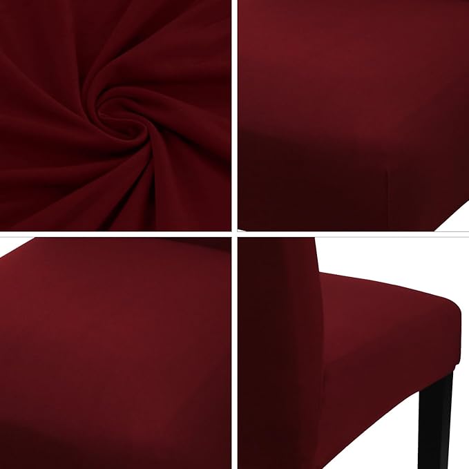 JQinHome 6 Pcs Dining Chair Slipcover,High Stretch Removable Washable Chair Seat Protector Cover for Home Party Hotel Wedding Ceremony (Burgundy)