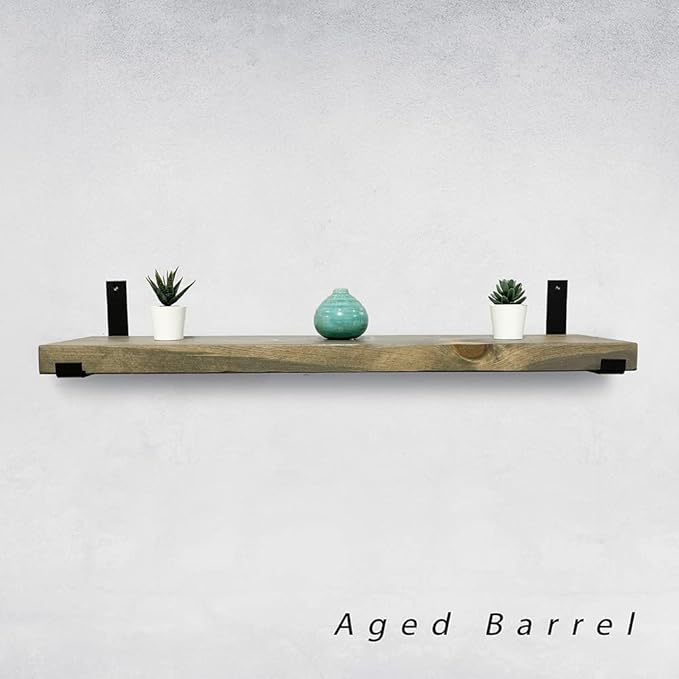 Rustic Shelves with J-Brackets Set of 2, Industrial Shelf, Kitchen Shelves, Solid Wood, Decorative Wall Storage, Heavy Duty, URBANDI (Grey, 36Wx8D)