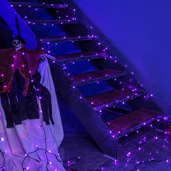 PEIDUO Halloween Decorations Outdoor, 82 FT 200 LED Purple String Lights, Motion Sensor Controller Sync with Spooky Music, Twinkle Fairy Lights for Outside Indoor Party Bedroom Halloween Decor