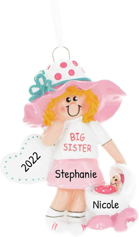 3D Toddler Ornaments for Christmas Tree 2025 - Brunette Big Sister Stroller Ornament for Kids Ornament for Girl Personalized Christmas Ornaments for Kids Gifts for Girls Toddler Girl Decorations