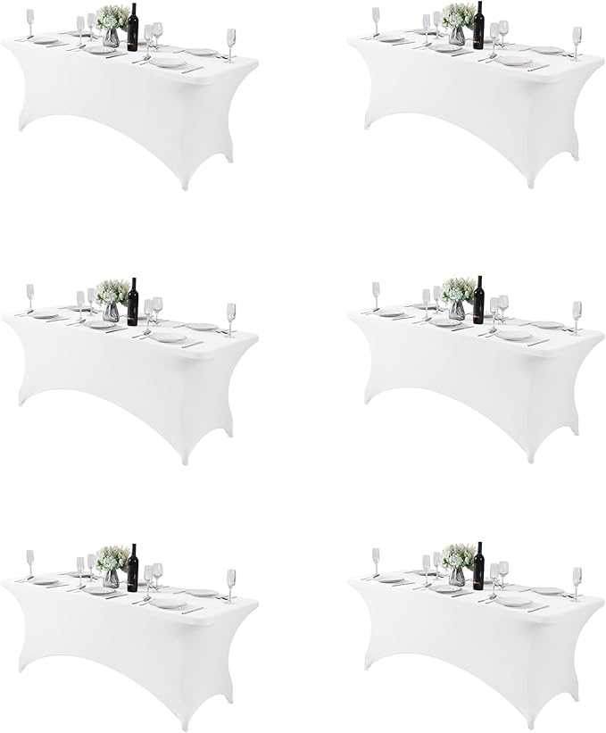6PCS Spandex Table Cover for 6FT Table Universal Fitted Stretch Tablecloth for Party, Banquet, Wedding and Events-White