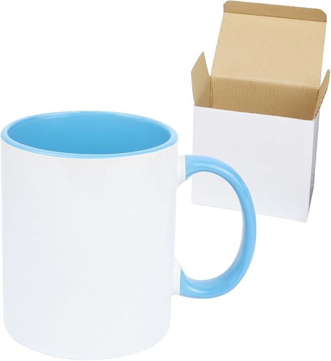 11oz White Ceramic Sublimation Coffee Mug in White Gift Box, 6 New Mixed Colors, Case of 12