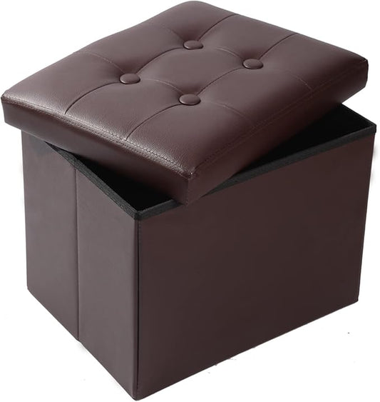 ALASDO Brown Leather Storage Ottoman Footrest Stool, 17x13x13inches, Modern Style