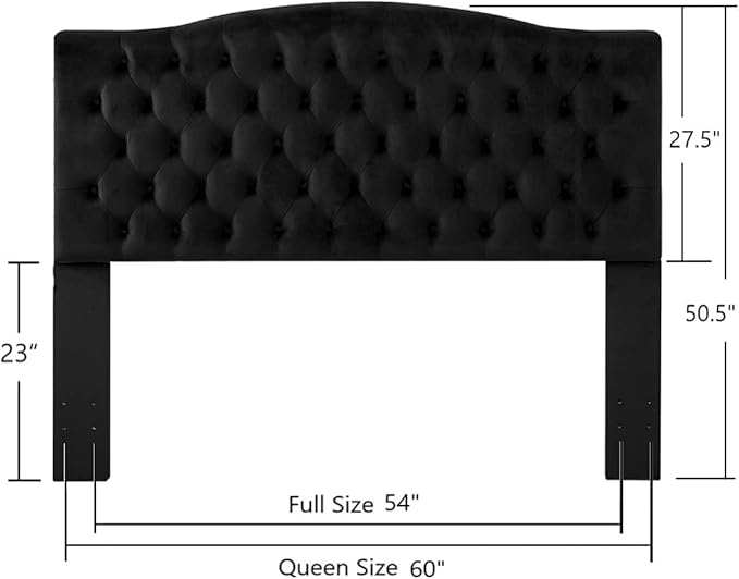 24KF Upholstered Tufted Button Velvet Headboard,Comfortable Fashional Headboard Queen/Full Size,Black