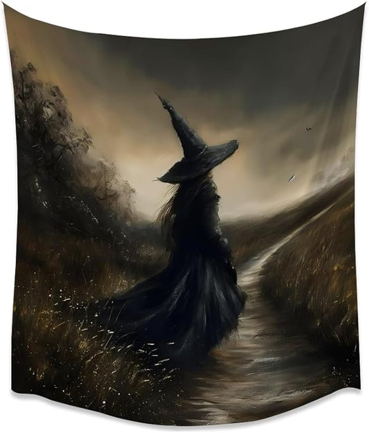Mystic Gothic Tapestry Witchy Halloween Decor Vintage Dark Academia Bedroom Tapestries Retro Art Aesthetic Wall Tapestry for Bedroom Dorm Living Room white