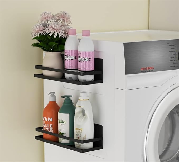 Magnetic Spice Rack Holder Paper Towel Holder with Hook for Refrigerator Fridge Organizer for Kitchen, Space Saver Container for Kitchen/Apartment, Drill Free, Black，3 Packs