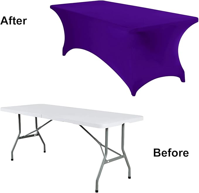 2Pack Spandex Waterproof Table Covers 8ft，Spandex 8ft Waterproof Table Cover for Party,Wedding, Banquet, and Events(Purple)
