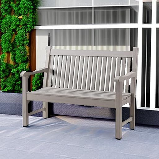 Psilvam Garden Bench, 2-Person Poly Lumber Patio Bench, All-Weather Outdoor Bench That Never Rot and Fade, Memorial Bench, Suit for Garden, Porch and Park(Grey)