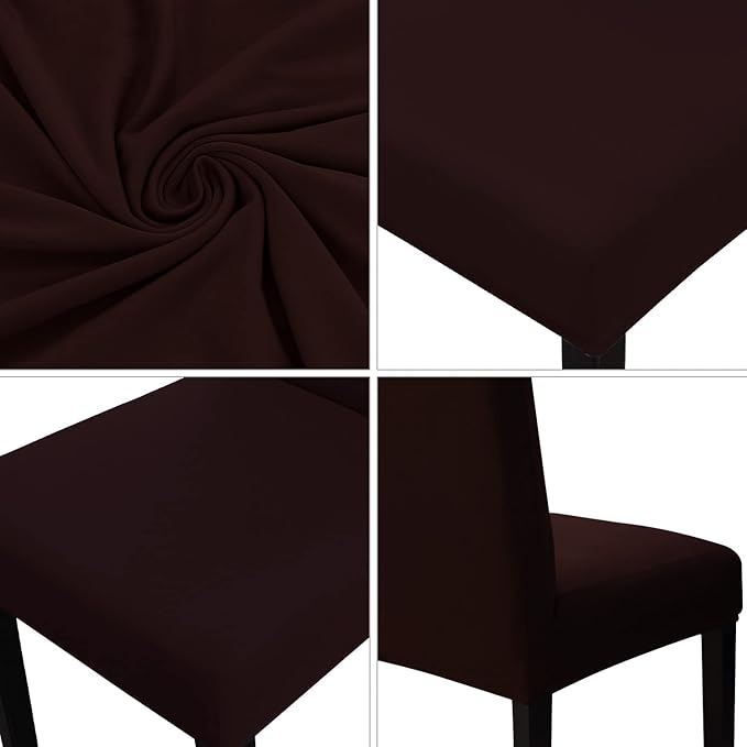 JQinHome Dining Room Chair Covers Set of 8, High Stretch Chair Slipcover Removable Washable Chair Seat Protector Cover for Home Party Hotel Wedding Ceremony (Coffee)