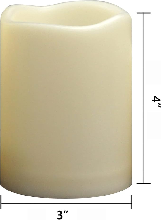 Waterproof Outdoor Battery Operated Flameless Candles with Auto Timer Flickering Plastic Resin Electric LED Pillar Lights for Lantern Patio Garden Wedding Party Decorations 3x4 Inches 6 Pack Ivory
